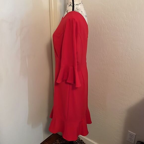 White House Black House Red Bell Sleeve Ruffle Hem Dress Feminine Contemporary - Picture 2 of 13